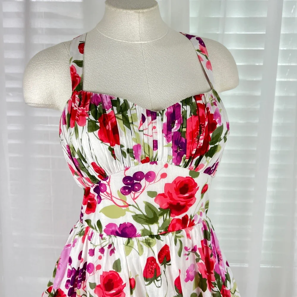 Abercrombie Fitch Floral Tiered Maxi Dress Sz S strawberry Pink Guest Tea Garden